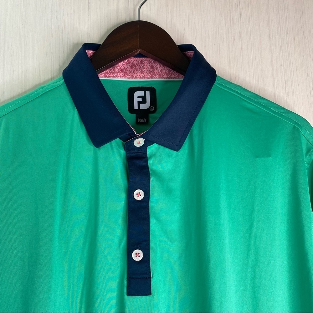 Foot Joy Men's Spiral Trim Polo Golf Shirt ProDry Green Navy Carson Cup 2022 XL - Picture 3 of 9